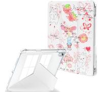 Feams Étui pour iPad Air 11" M3 2025/M2 2024, iPad Air 5e/4e génération 2022/2020 10,9 pouces - Dos transparent - Avec porte-crayon en mode portrait paysage - Journal rose pour filles