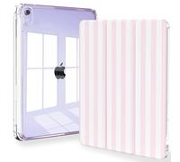 Feams Étui pour iPad mini 7 A17 Pro 2024, fin et léger à trois volets, pour iPad mini A17 Pro 2024, coque arrière transparente avec porte-crayon et mise en veille automatique, rayures roses