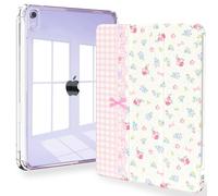 Feams Étui pour iPad mini 7 A17 Pro 2024, fin et léger à trois volets, pour iPad mini A17 Pro 2024, coque arrière transparente avec porte-crayon et mise en veille automatique, fleur à carreaux