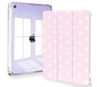 Feams Étui pour iPad mini 7 A17 Pro 2024, fin et léger à trois volets, pour iPad mini A17 Pro 2024, coque arrière transparente avec porte-crayon et mise en veille automatique, pois roses