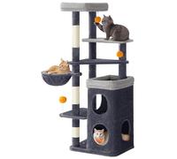 Feandrea Arbre à Chat 152 cm de Haut, Tour de Jeux pour Chat à Plusieurs Niveaux, avec 2 Grandes Niches, 1 Hamac, 3 Poteaux à Griffer, 3 Plateformes, Gris Foncé PCT007G02