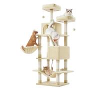 Feandrea Arbre à Chat, 165 cm, 2 Plateformes, 2 Grottes, Panier, Hamac | Grand Arbre à Chat à Plusieurs Niveaux, 13 Poteaux Griffoirs, Boules en Peluche, Beige Sable, Collection CLAWFY PCT165M01
