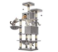 Feandrea Arbre à Chat, 165 cm, 2 Plateformes, 2 Grottes, Panier, Hamac | Grand Arbre à Chat à Plusieurs Niveaux, 13 Poteaux Griffoirs, Pompons, Gris Tourterelle, Collection CLAWFY PCT165W01