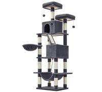 Feandrea Arbre à Chat, 203,5 cm, 2 Plateformes, 2 Grottes, Panier, Hamac | Grand Arbre à Chat à Plusieurs Niveaux, 13 Arbres à Chat, Boules en Peluche, Gris foncé, Collection CLAWFY PCT190G01