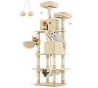 Feandrea Arbre à Chat, 203,5 cm, 2 Plateformes, 2 Grottes, Panier, Hamac | Grand Arbre à Chat à Plusieurs Niveaux, 13 Poteaux Griffoirs, Boules en Peluche, Beige, Collection CLAWFY PCT190M01