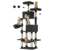 Feandrea Arbre à Chat, 203,5 cm, 2 Plateformes, 2 Grottes, Panier, Hamac | Grand Arbre à Chat à Plusieurs Niveaux, 13 Poteaux Griffoirs, Boules en Peluche, Noir d'encre, Collection CLAWFY PCT190B01