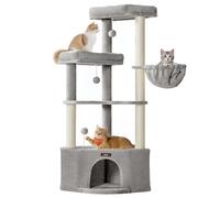Feandrea Arbre à Chat, 48,5 x 48,5 x 140,7 cm, Tour de Jeux pour Chats, avec Niche, Grandes Plateformes, Balles en Peluche, Hamac, Gris Tourterelle PCT009G01