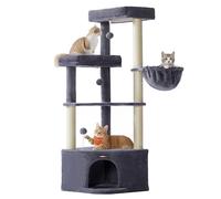 Feandrea Arbre à Chat, 48,5 x 48,5 x 140,7 cm, Tour de Jeux pour Chats, avec Niche, Grandes Plateformes, Balles en Peluche, Hamac, Gris Foncé PCT009G02