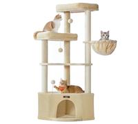 Feandrea Arbre à Chat, 48,5 x 48,5 x 140,7 cm, Tour de Jeux pour Chats, avec Niche, Grandes Plateformes, Balles en Peluche, Hamac, Beige Sable PCT009Y01