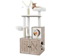 Arbre à Chat avec Litière, Griffoir Moderne 2-en-1, Cache-litière, Grège