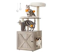 Feandrea Arbre à Chat avec Maison de Toilettes, Tour de Jeu Moderne 2-en-1, Niche pour Chat de 134 cm avec Chache-litière, Poteaux à Griffer, Perchoir, Tapis Lavables, Grège PCT115G01
