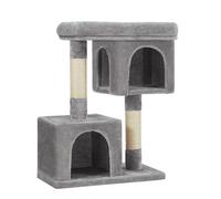FEANDREA Arbre à chat, Colonne en sisal, 2 niches, 60 x 40 x 84 cm (L x l x h), Gris clair