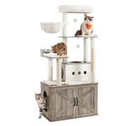 Feandrea Arbre à Chat de 170 cm, avec Cache-Litière, Niche | Station d’Alimentation, Rangement, Poteaux à Griffer, Hamac, Coussins Lavables, Collection HAINS PCT169K02