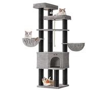 Feandrea Arbre à Chat Géant, 5 Niveaux avec Niche, 55 x 55 x 186,7 cm | Tour Robuste, Grattoir Multi-Chats avec Hamac, Poteaux en Sisal, Gris tourterelle, Collection CLAWFY PCT008G02