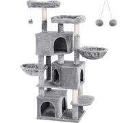 FEANDREA Arbre à chat grand, avec 3 cavités pour chats, 164 cm Arbre à chat, gris clair