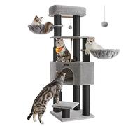 Feandrea Arbre à Chat Grand et Stable, Auto-toiletteurs, Poteaux à Griffer, Niche, Hamacs, Plateformes, Corde en Sisal, 50 x 50 x 160 cm, Gris Tourterelle et Noir PCT003W01