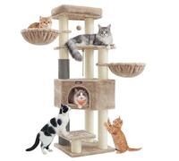 Feandrea Arbre à Chat Grand et Stable, Auto-toiletteurs, Poteaux à Griffer, Niche, Hamacs, Plateformes, Corde en Sisal, 50 x 50 x 160 cm, Marron Camel et Beige PCT003K101