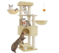 Feandrea Arbre à Chat Grand et Stable, Auto-toiletteurs, Poteaux à Griffer, Niche, Hamacs, Plateformes, Corde en Sisal, 50 x 50 x 160 cm, Beige Sable et Beige PCT003Y01