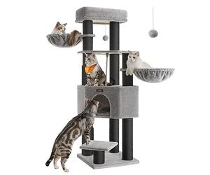 Feandrea Arbre à Chat Grand et Stable, Auto-toiletteurs, Poteaux à Griffer, Niche, Hamacs, Plateformes, Corde en Sisal, 50 x 50 x 160 cm, Gris Tourterelle et Noir PCT003W01