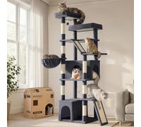 Feandrea Arbre à Chat Haut 184,5 cm, pour Chat Intérieur de Grande Taille, Tour de Jeux Robuste, Très Grand, avec Poteaux et Planches à Griffer, Grande Charge, en Tissu Peluche, Gris Foncé PCT014G201