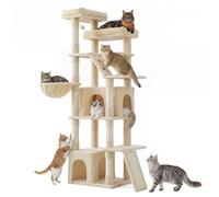 Feandrea Arbre à Chat Haut 184,5 cm, pour Chat Intérieur de Grande Taille, Tour de Jeux Robuste, Très Grand, avec Poteaux et Planches à Griffer, Grande Charge, en Tissu Peluche, Beige PCT014Y101