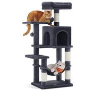 Feandrea Arbre à Chat Hauteur 112 cm, Tour de Jeux pour Chats, avec 4 Poteaux à Griffer, 2 Plateformes, 1 Niche, 1 Hamac, 2 Pompons, en Tissu Peluche, Multi-Niveaux, Gris Fumé PCT261G01