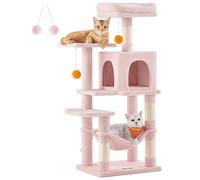 Feandrea Arbre à Chat Hauteur 112 cm, Tour de Jeux pour Chats, avec 4 Poteaux à Griffer, 2 Plateformes, 1 Niche, 1 Hamac, 2 Pompons, en Tissu Peluche, Multi-Niveaux, Rose Bonbon PCT261P01