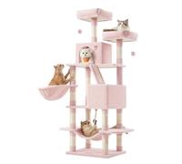 Feandrea Arbre à Chat, Hauteur 168 cm, avec 13 Griffoirs, 2 Plate-Forme, 2 Niches, Panier, Hamac, Pompon, Tissu Peluche, Multi-Niveaux pour Chat d'Intérieur, Rose Bonbon PCT165P01