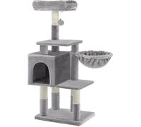 FEANDREA Arbre à chat, hauteur de 110 cm, Niche, panier, Grande plate-forme, Gris clair