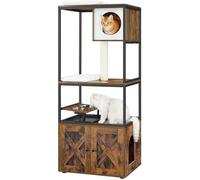 Feandrea Arbre À Chat,Maison Pour Chat Avec Cache-Litière,Gamelles Surélevées,Poteau À Griffer En Sisal,Tapis Lavables,Marron Rust