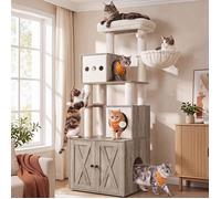 Feandrea Arbre à Chat Moderne avec Cache-litière Hauteur 178 cm Tour de Jeu Griffoir Niche Plateforme Tapis Lavables Grège
