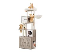 Feandrea Arbre à Chat Moderne avec Cache-litière, Tour de Jeu, Griffoir, 178 cm, Niche, Plateforme, Tapis Lavables, Grège