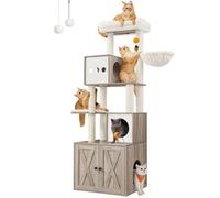 Feandrea Arbre à Chat Moderne avec Cache-litière, Tour de Jeu, Griffoir, 180 cm, Niche, Plateforme, Tapis Lavables, Grège