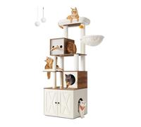 Feandrea Arbre à Chat Moderne avec Cache-litière, Tour de Jeu, Griffoir avec Maison de Toilette, 180 cm, Niche, Plateforme, Tapis Lavables, Marron Miel et Blanc Rustique PCT116K03