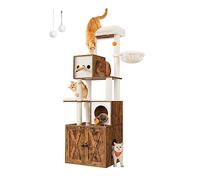 Feandrea Arbre à Chat Moderne avec Cache-litière, Tour de Jeu, Griffoir avec Maison de Toilette, 180 cm, Niche, Plateforme, Tapis Lavables, Marron Rustique PCT116X01