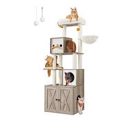 Feandrea Arbre à Chat Moderne avec Cache-litière, Tour de Jeu, Griffoir avec Maison de Toilette, 180 cm, Niche, Plateforme, Tapis Lavables, Grège PCT116G01