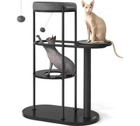 Feandrea Arbre à chat, moderne, tubes métalliques, avec coussin et plateforme, tronc en sisal, balle de jeu pour chat, 80 x 43 x 111 cm, pour petit, grand, vieux chat,