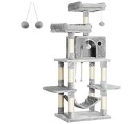 Feandrea Arbre à Chat Pompons, Tour de Jeux 150 cm, Gris Clair PCT85W