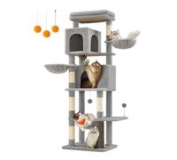 Feandrea Arbre à Chat, Tour à Chat de 175 cm de Haut, Multi-Niveaux, avec 2 Niches, 2 Paniers, 5 Griffoirs, Toilettage Autonome, Perchoir, Hamac, Gris Tourterelle PCT182G01
