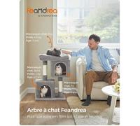 Feandrea Arbre à Chat, Tour de Jeux 74 cm, M, Maison pour Chats Jusqu’à 5 kg, Grande Plate-Forme, 2 Niches, Griffoir, Gris Clair