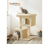 Feandrea Arbre à Chat, Tour de Jeux 84 cm, L, Maison pour Chats Jusqu’à 7 kg, Grande Plate-Forme, 2 Niches, Griffoir Gris clair