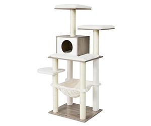 Feandrea Arbre à Chat, Tour de Jeux de 138 cm, Niche, Meuble pour Chat, Multiniveau, avec Griffoirs, Hamac, Plate-Forme, Tissu Peluche Doux, Housse Lavable, Grège Chiné PCT164G01