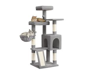 Feandrea Arbre à Chat, Tour pour Chat, 3 Plateformes, 136 cm de Haut | Avec Poteaux à Griffer et Rampe, 1 Niche, 1 Panier, 2 Pompons, Gris Tourterelle, Collection CLAWFY PCT012GD01