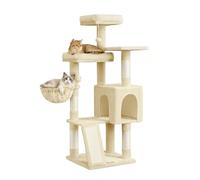 Feandrea Arbre à Chat, Tour pour Chat avec Poteaux à Griffer et Rampe, 3 Grandes Plateformes, 1 Niche, 1 Panier, 2 Pompons, 136 cm de Haut, Beige Sable PCT012LF01