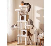 Feandrea Arbre à Chat XL, 6 Niveaux, avec Niches et Griffoir | Meuble Chat avec Perchoir et Hamac, 48 x 40 x 172 cm, Marron Miel et Blanc Nuage, Collection Caen, PCT305W201