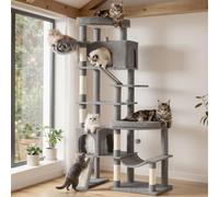 Feandrea Arbre à Chat XXL, 6 Niveaux, Poteaux Sisal, 105 x 45 x 202 cm | Base Double, Griffoir, Multi-Chats, Gris tourterelle, Collection CLAWFY PCT020G101