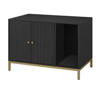 FEANDREA Armoire à litière, Maison pour Chats, avec Tapis grattoir | Bac à litière, table d'appoint, pieds hauts, 80 x 50 x 55 cm, noir-doré, Collection BRYAN PCL007B01