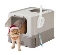 Feandrea Bac à Litière Fermé, Maison de Toilette, Plateau Amovible, Pelle, Brosse, pour Grand Chat, Capacité de Charge 15 kg, Anti-Traces, Anti-fuites, Gris Clair et Gris Foncé PPT001G01