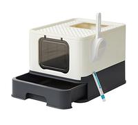 Feandrea Bac à Litière Fermé pour Grand Chat, Maison de Toilette, Plateau Amovible, Pelle, Brosse, Capacité 15 kg, Anti-Traces, Anti-fuites, Beige et Noir PPT001W01