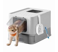 Feandrea Bac à Litière Fermé pour Chat, Maison de Toilette, Plateau Amovible, Pelle, Brosse, pour Grand Chat, Capacité 15 kg, Anti-Traces, Anti-fuites, Gris Clair et Gris Tourterelle PPT001GD03